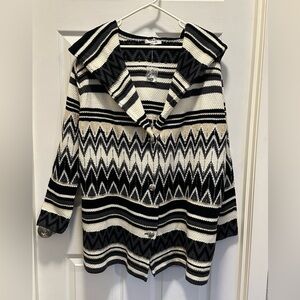 Liz Claiborne New York Chevron Hooded Wool Blend Silver Button Sweater Coat Med